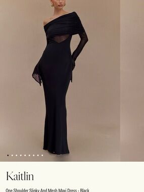 Meshki One-Shoulder Black Mesh Maxi Dress